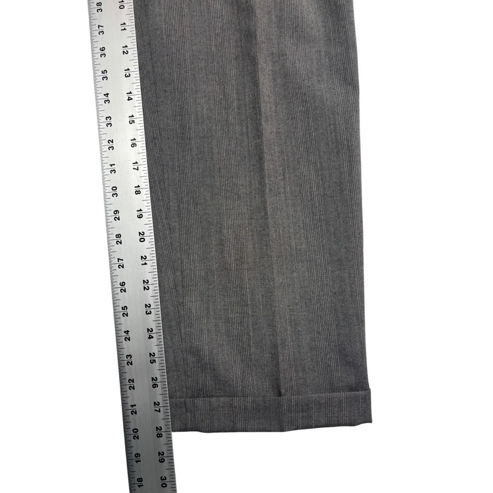 vtg 90s Perry Ellis 36S 29x28 Gray Plaid 2pc Pant Suit Wool Pleated Cuffed USA